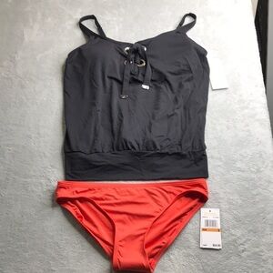 Michael Michael Kors Black and Coral Tankini Size Small New